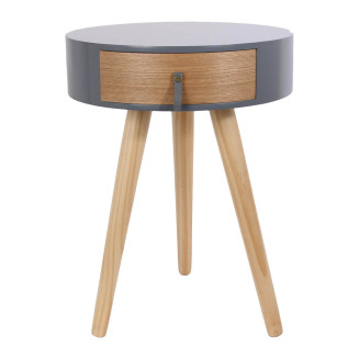 Chevet Rond 1 Tiroir Gris et Effet Bois Style Scandinave Vintage