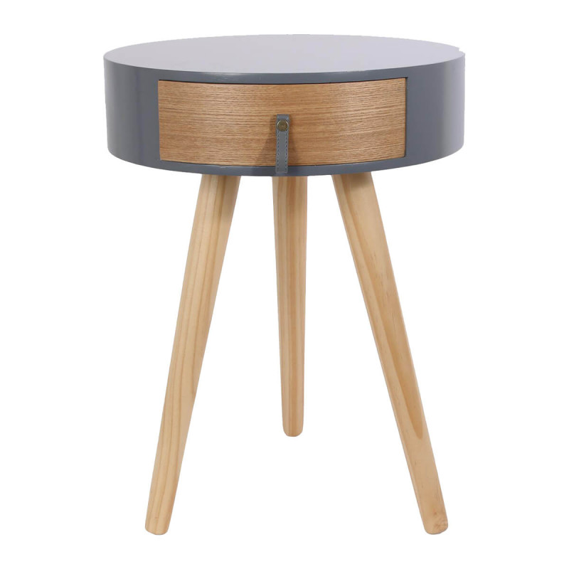 Chevet Rond 1 Tiroir Gris et Effet Bois Style Scandinave Vintage Chevet Rond 1 Tiroir Gris et Effet Bois Style Scandinave Vintage