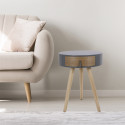 Chevet Rond 1 Tiroir Gris et Effet Bois Style Scandinave Vintage