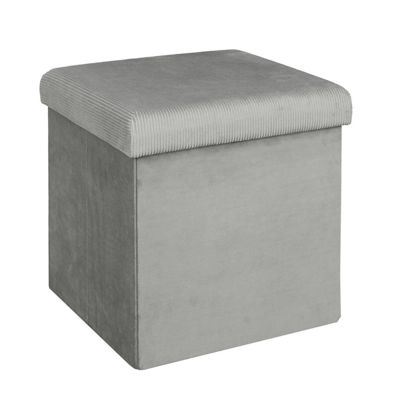 Pouf Coffre Pliable en Velours Côtelé Gris Pouf Coffre Pliable en Velours Côtelé Gris