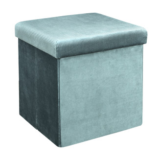 Pouf Coffre Pliable en Velours Côtelé Bleu Canard