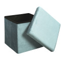 Pouf Coffre Pliable en Velours Côtelé Bleu Canard