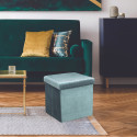 Pouf Coffre Pliable en Velours Côtelé Bleu Canard