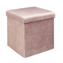 Pouf Coffre Pliable en Velours Côtelé Rose