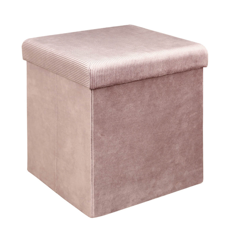 Pouf Coffre Pliable en Velours Côtelé Rose Pouf Coffre Pliable en Velours Côtelé Rose