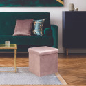 Pouf Coffre Pliable en Velours Côtelé Rose