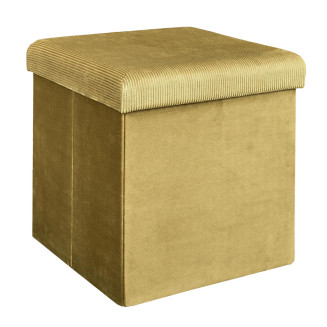 Pouf Coffre Pliable en Velours Côtelé Jaune Moutarde