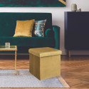 Pouf Coffre Pliable en Velours Côtelé Jaune Moutarde