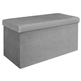 Banc Coffre Pliable en Velours Côtelé Gris
