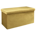 Banc Coffre Pliable en Velours Côtelé Jaune Moutarde