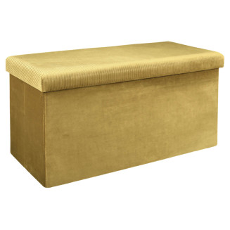 Banc Coffre Pliable en Velours Côtelé Jaune Moutarde