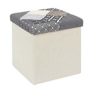 Pouf Coffre Pliable Motif Patchwork Gris