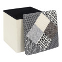 Pouf Coffre Pliable Motif Patchwork Gris