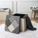 Pouf Coffre Pliable Motif Patchwork Gris