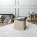 Pouf Coffre Pliable Motif Patchwork Gris