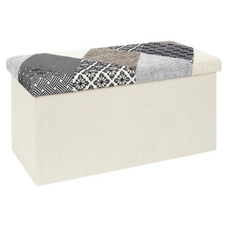 Banc Coffre Pliable Motif Patchwork Gris