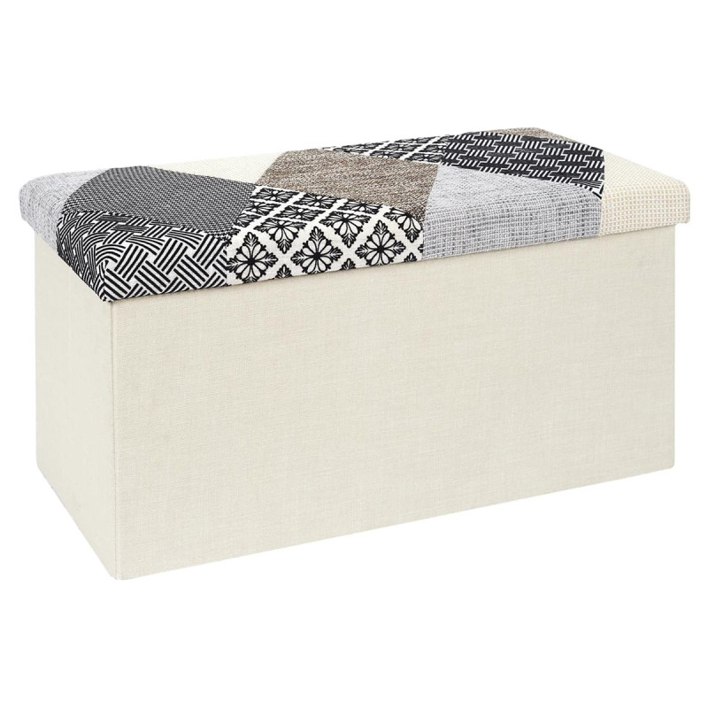 Banc Coffre Pliable Motif Patchwork Gris