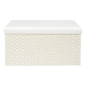 Banc Coffre Pliable Tressé Motif Géométrique Blanc et Beige