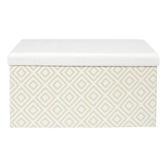 Banc Coffre Pliable Tressé Motif Géométrique Blanc et Beige
