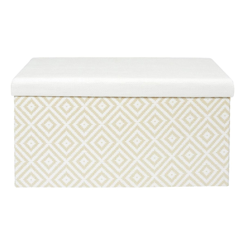 Banc Coffre Pliable Tressé Motif Géométrique Blanc et Beige