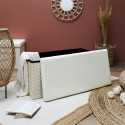 Banc Coffre Pliable Tressé Motif Géométrique Blanc et Beige