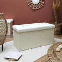Banc Coffre Pliable Tressé Motif Géométrique Blanc et Beige
