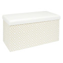 Banc Coffre Pliable Tressé Motif Géométrique Blanc et Beige
