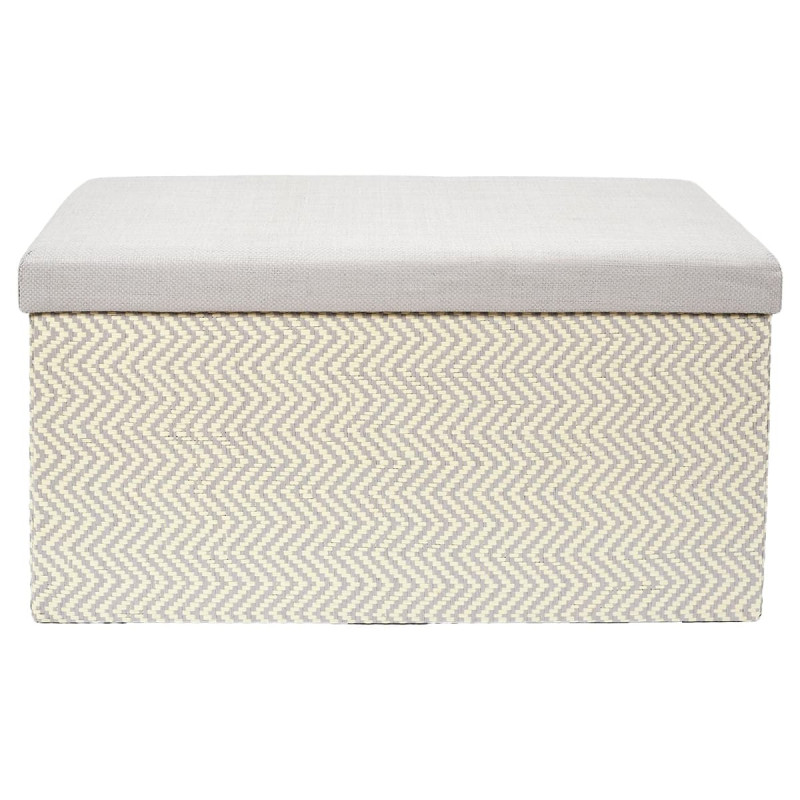Banc Coffre Pliable Tressé Motif Géométrique Gris et Beige
