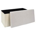 Banc Coffre Pliable Tressé Motif Géométrique Gris et Beige