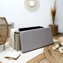 Banc Coffre Pliable Tressé Motif Géométrique Gris et Beige