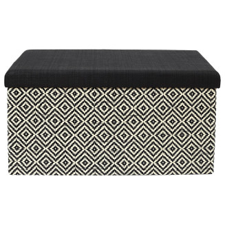 Banc Coffre Pliable Tressé Motif Géométrique Noir et Blanc