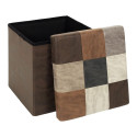 Pouf Coffre Pliable Motif Patchwork Aspect Vieux Cuir