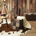 Pouf Coffre Pliable Motif Patchwork Aspect Vieux Cuir