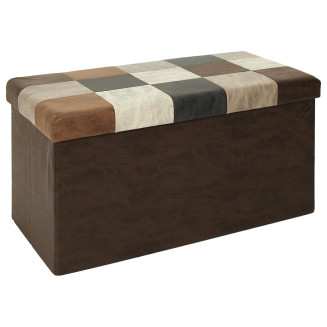 Banc Coffre Pliable Motif Patchwork Aspect Vieux Cuir