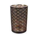 Vase Cylindrique en Verre Noir et Cuivre à Motifs