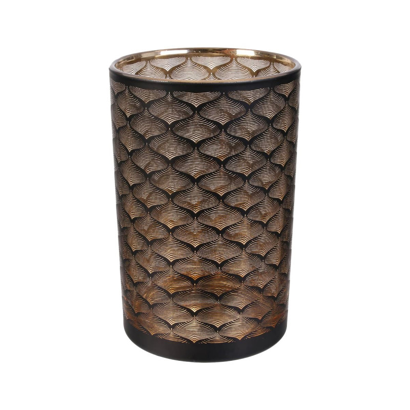 Vase Cylindrique en Verre Noir et Cuivre à Motifs