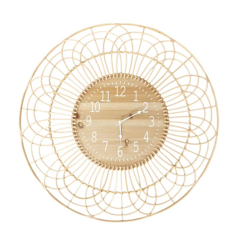 Horloge Murale Bohème Rosace Ajourée en Rotin Ø70cm Horloge Murale Bohème Rosace Ajourée en Rotin Ø70cm