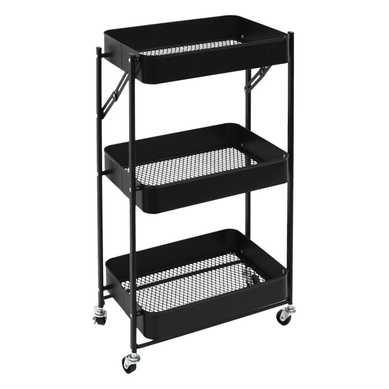 Desserte Pliable à Roulettes Industrielle en Métal Noir 3 Niveaux Desserte Pliable à Roulettes Industrielle en Métal Noir 3 Niveaux