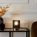 Lampe à Poser en Verre Fumé Embossé Noir Socle Doré