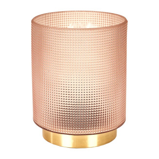 Lampe à Poser en Verre Fumé Embossé Rose Socle Doré