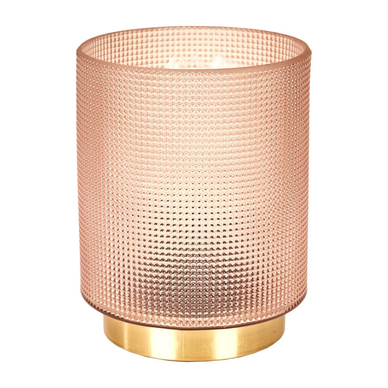 Lampe à Poser en Verre Fumé Embossé Rose Socle Doré