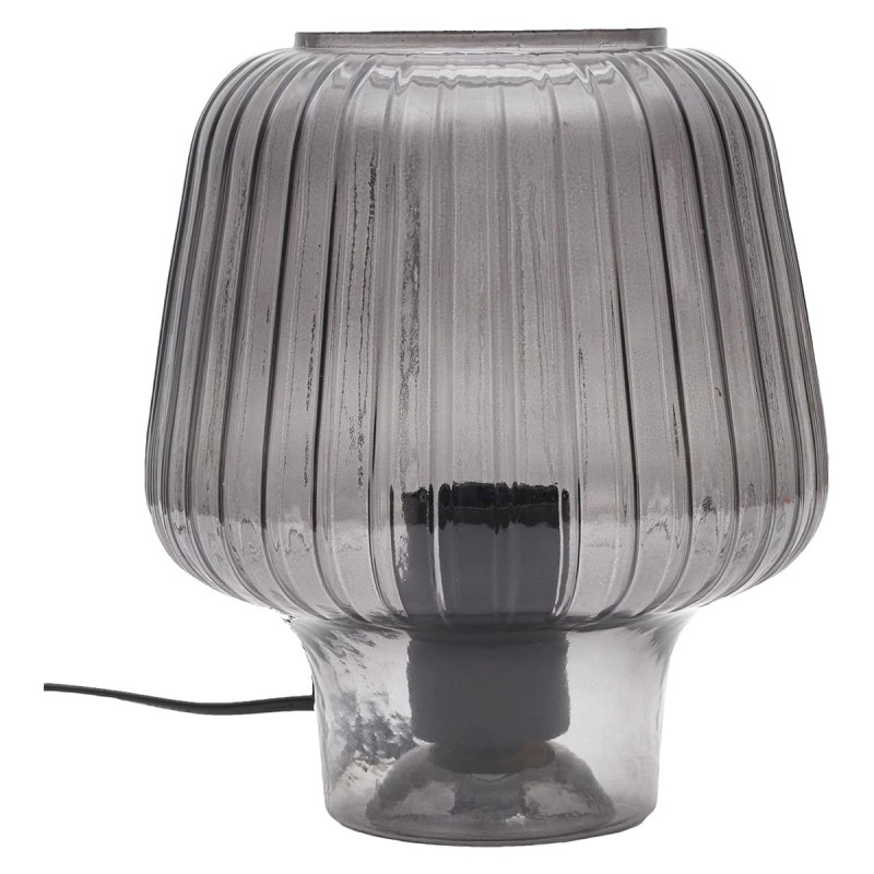 Lampe à Poser en Verre Fumé Embossé Noir Forme Champignon