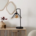 Lampe à Poser Noire Abat-Jour Filaire Finition Rotin