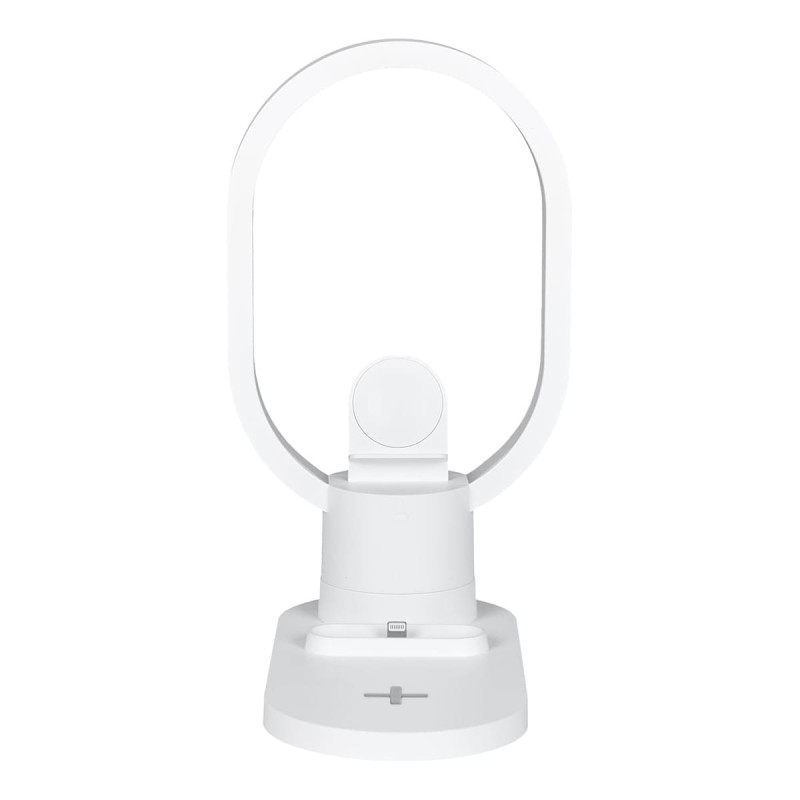 Lampe LED Blanche en Anneau avec Station de Charge 3-en-1 Intégrée Lampe LED Blanche en Anneau avec Station de Charge 3-en-1 Intégrée