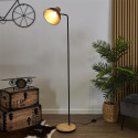 Lampadaire Style Industriel Métal Noir et Bois H145cm