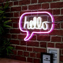 Lampe LED Murale Effet Néon "Hello" Blanc et Rose
