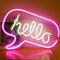 Lampe LED Murale Effet Néon "Hello" Blanc et Rose