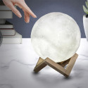 Lampe Veilleuse Tactile Lune 3D Réaliste et Socle Bois