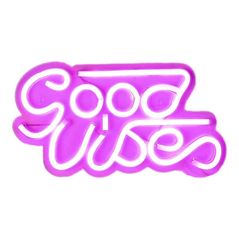 Lampe LED Effet Néon "Good Vibes" Rose à Accrocher ou à Poser Lampe LED Effet Néon "Good Vibes" Rose à Accrocher ou à Poser