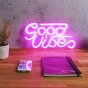 Lampe LED Effet Néon "Good Vibes" Rose à Accrocher ou à Poser
